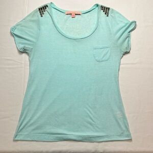 Women's Light Mint Green/Blue Studded Shoulder Top